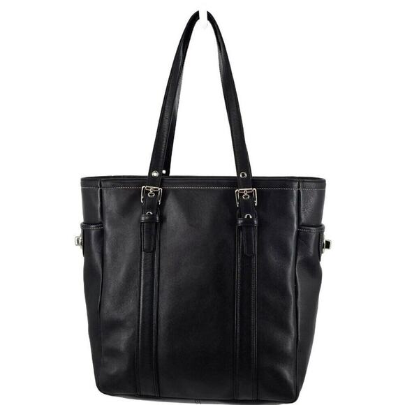 Coach Hamptons Tote 8E92 Black Smooth Leather Shoulder Bag Shopper Tote Bag - Picture 4 of 14